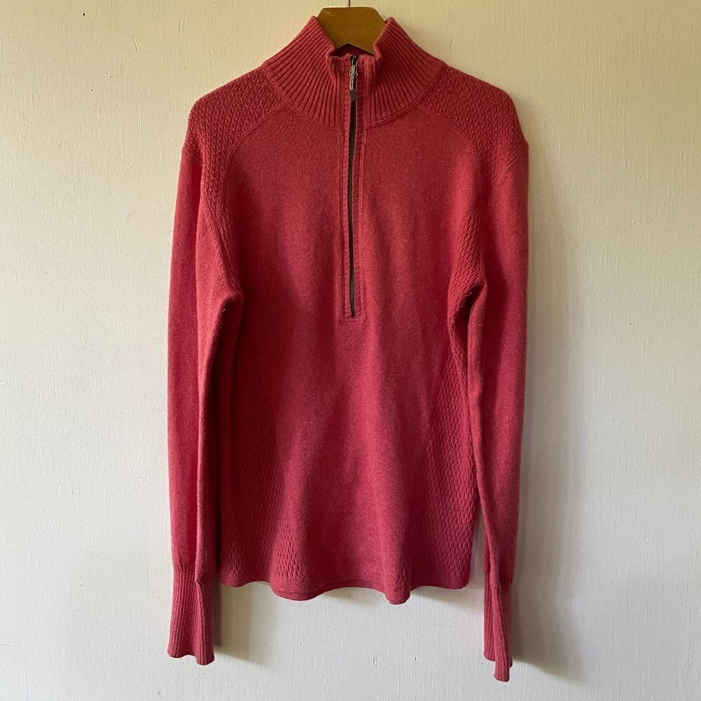 Eddie Bauer Quarter Zip Sweater Women Small Pink Cotton Blend Textured Gorpcore